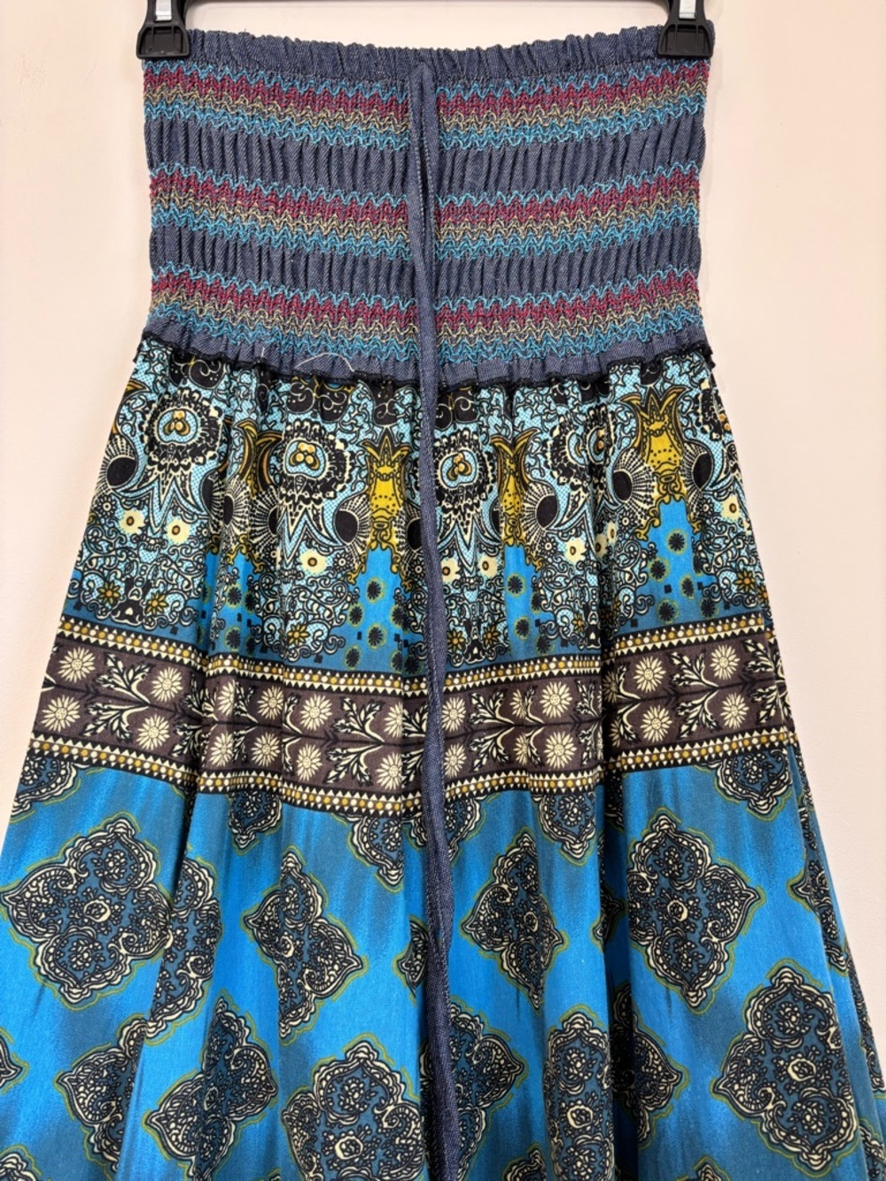 NEW Y2K boho cottage ethnic print smoked high rise pleated A-line Midi Skirt XS - Picture 11 of 16